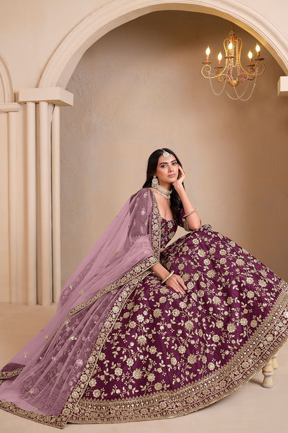 Burgundy Art Silk Wedding Lehenga Set SFDFS33002