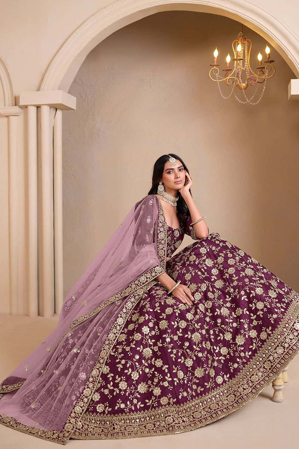 Burgundy Art Silk Wedding Lehenga Set SFDFS33002