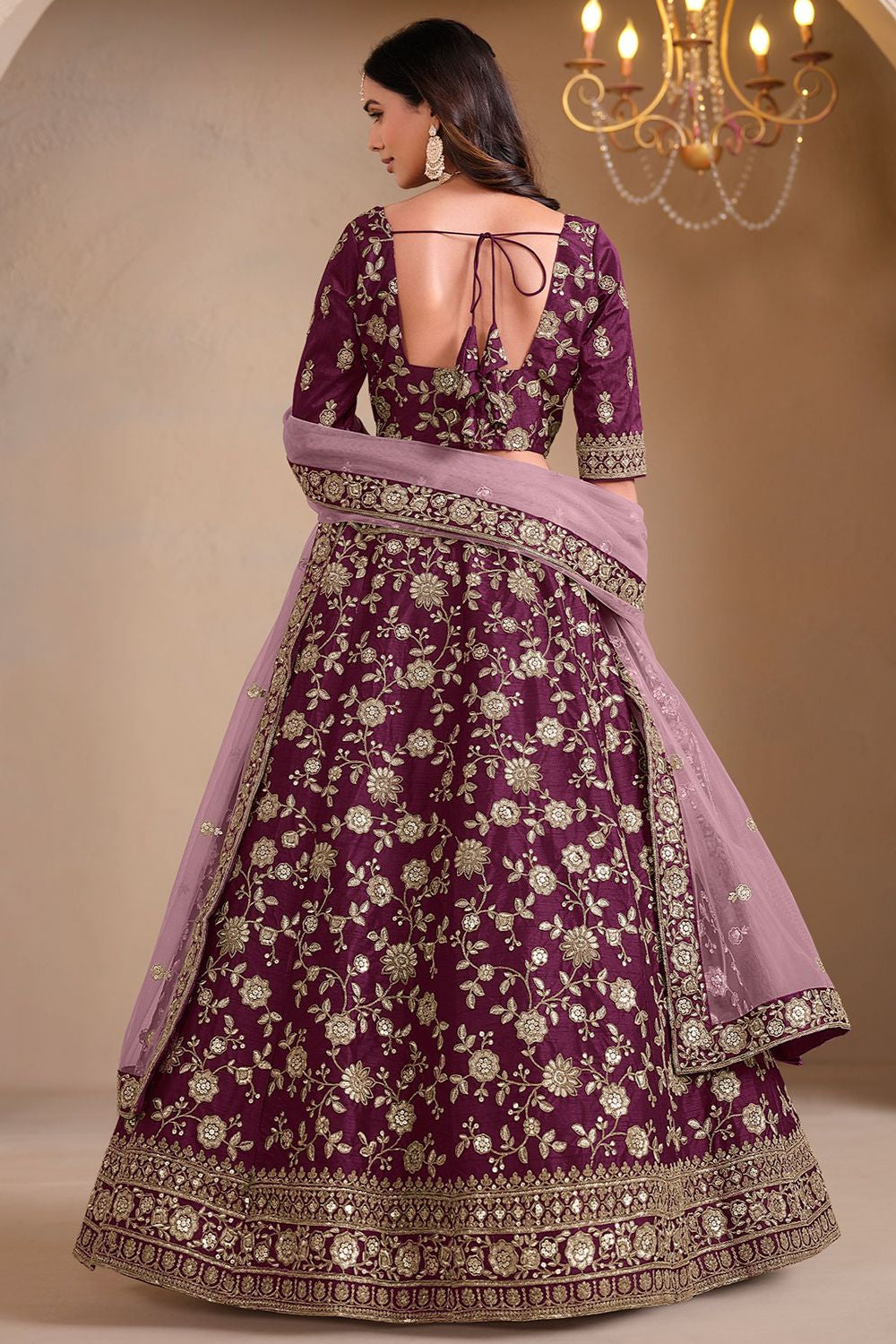 Burgundy Art Silk Wedding Lehenga Set SFDFS33002