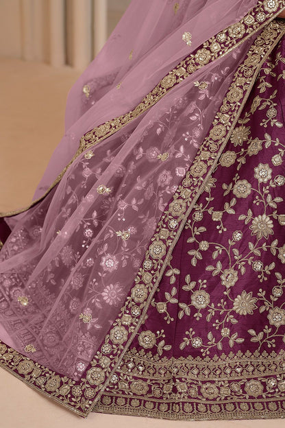Burgundy Art Silk Wedding Lehenga Set SFDFS33002
