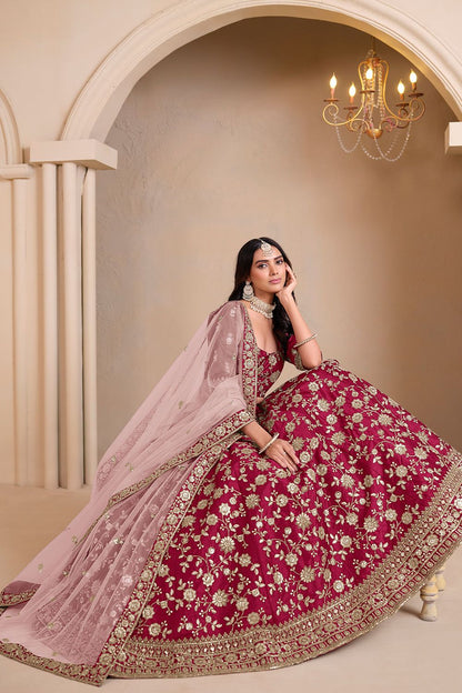 Maroon Art Silk Wedding Lehenga Set SFDFS33004