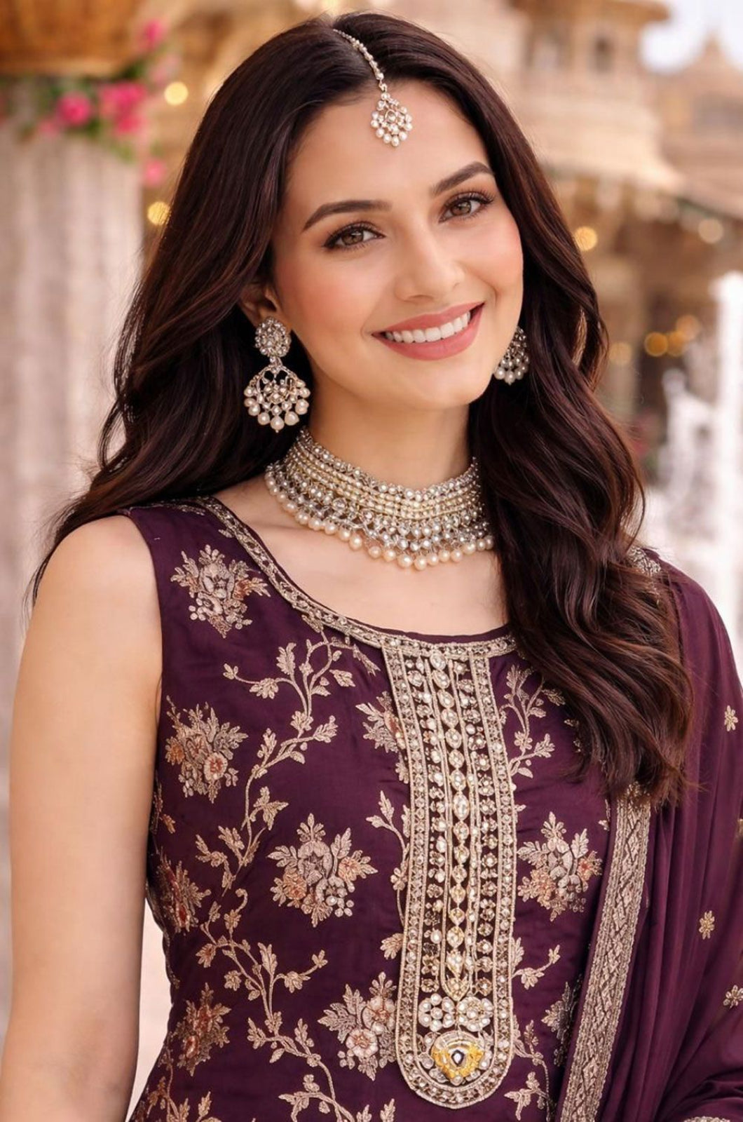 Maroon Jacquard Salwar Kameez - SFSA564501R