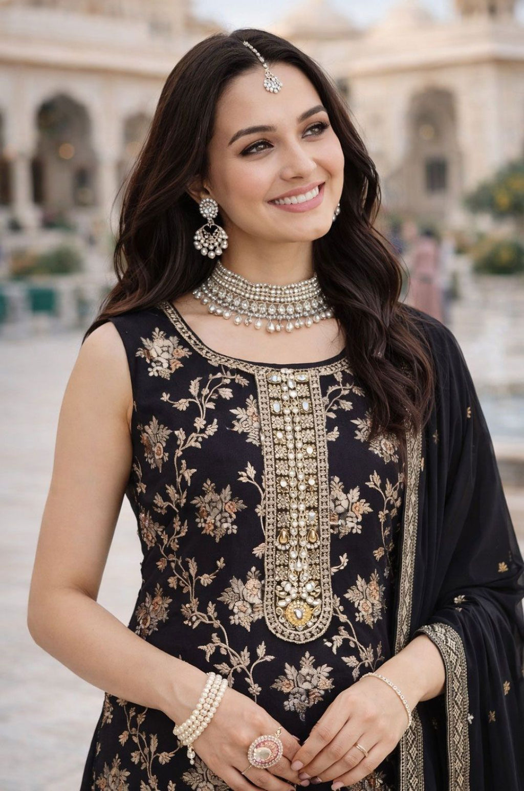 Black Jacquard Salwar Kameez - SFSA564502R