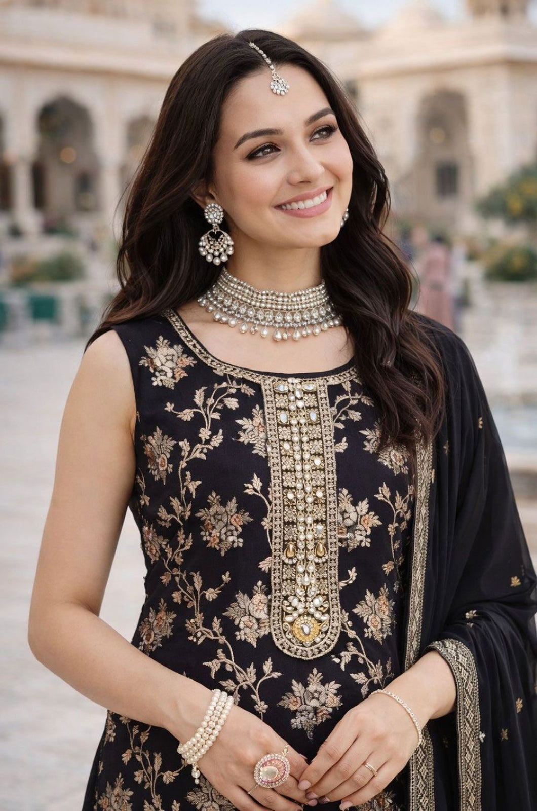 Black Jacquard Salwar Kameez - SFSA564502R