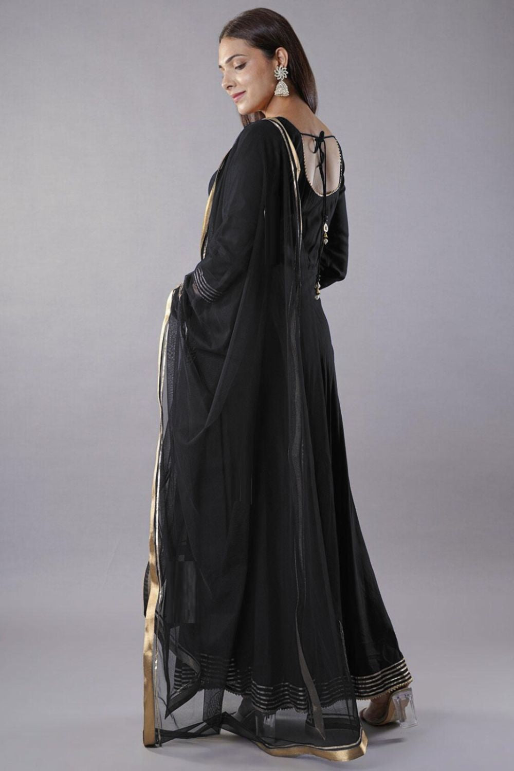 Black Designer Anarkali Suit Gown In Rayon Georgette SFMAN59510R