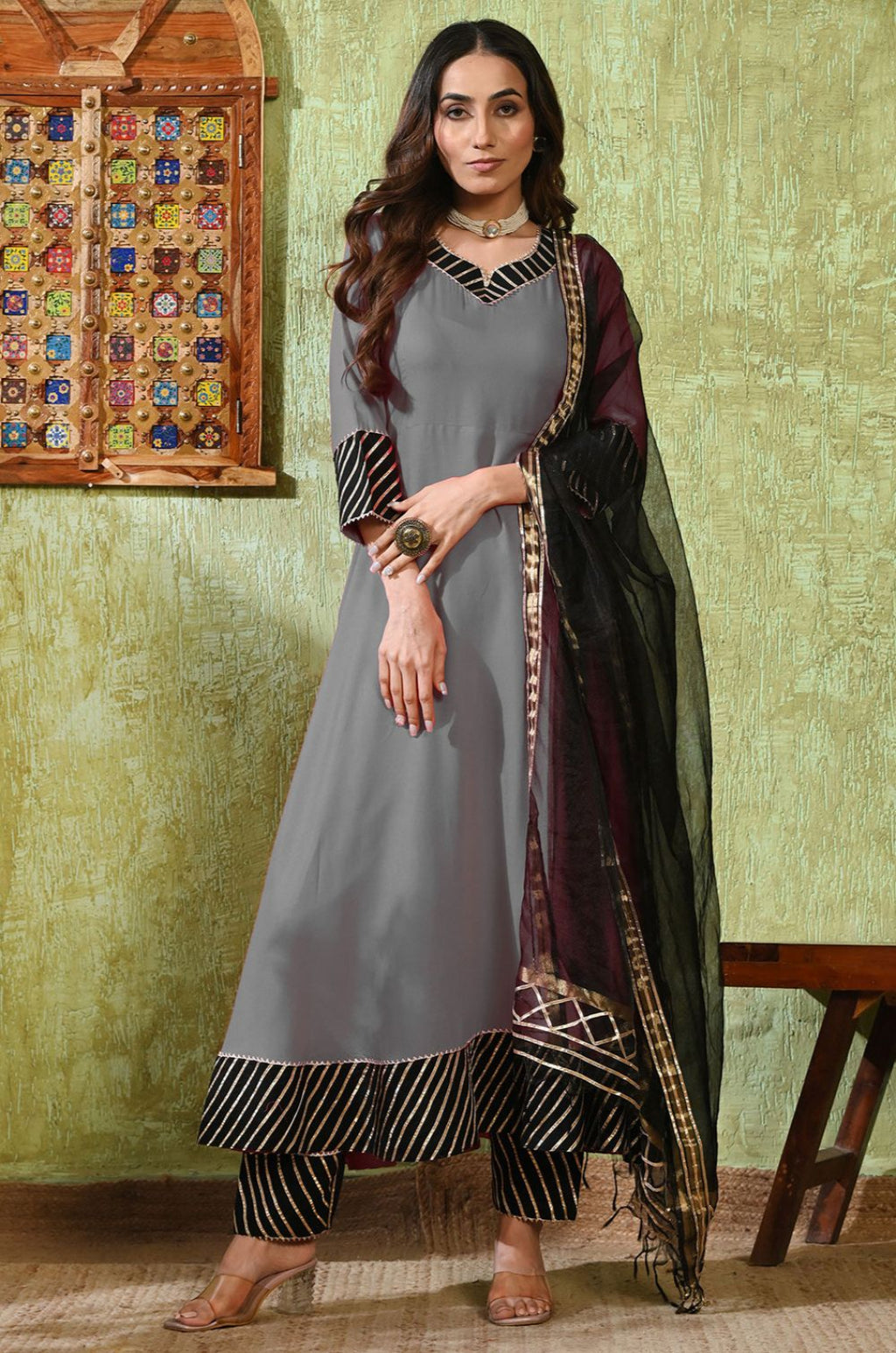 Grey Rayon Salwar Kameez - SFMAN64508R