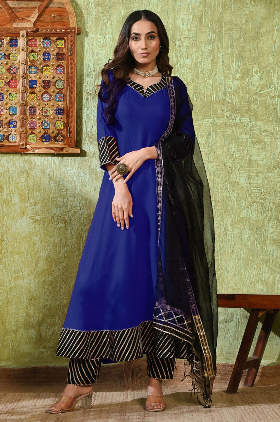 Blue Rayon Salwar Kameez - SFMAN64507R