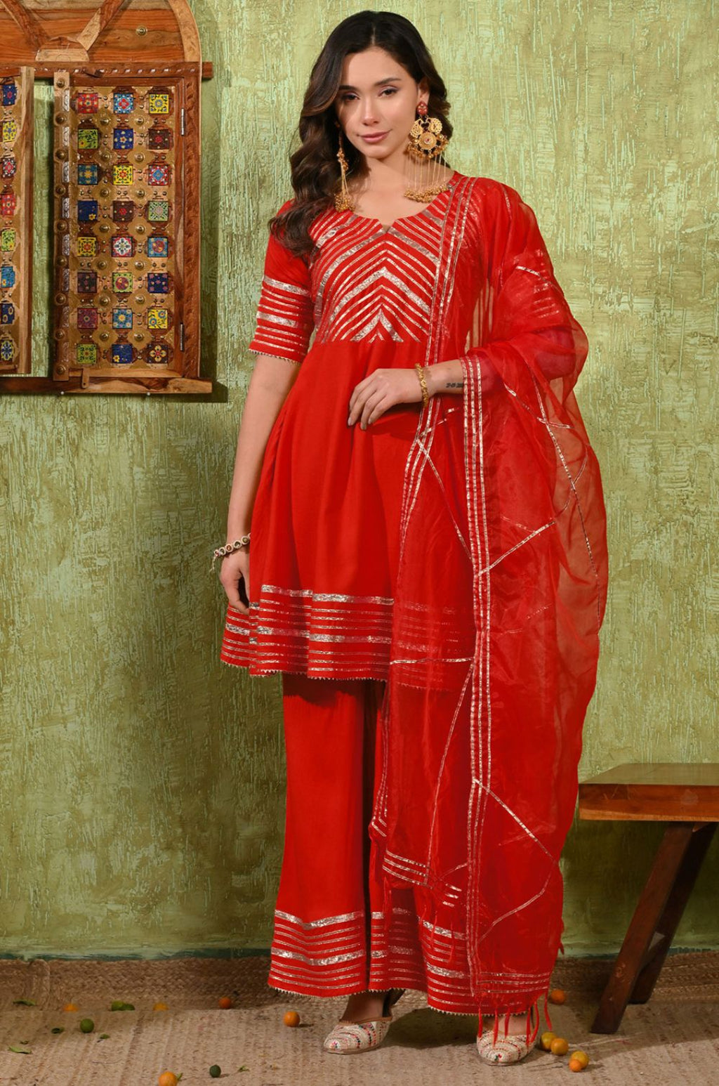 Red Rayon Salwar Kameez - SFMAN64510R