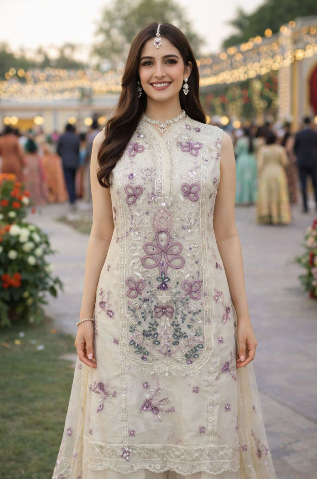 Off White Chiffon Salwar Kameez - SFSA565701R