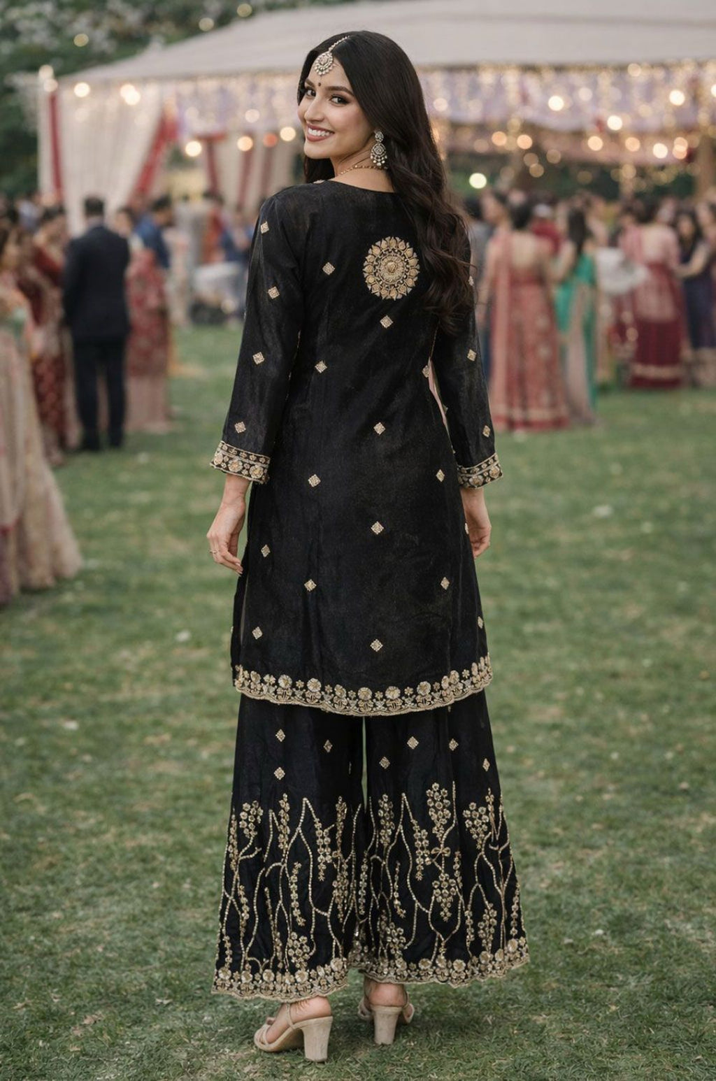 Black Silk Salwar Kameez - SFSA565601R