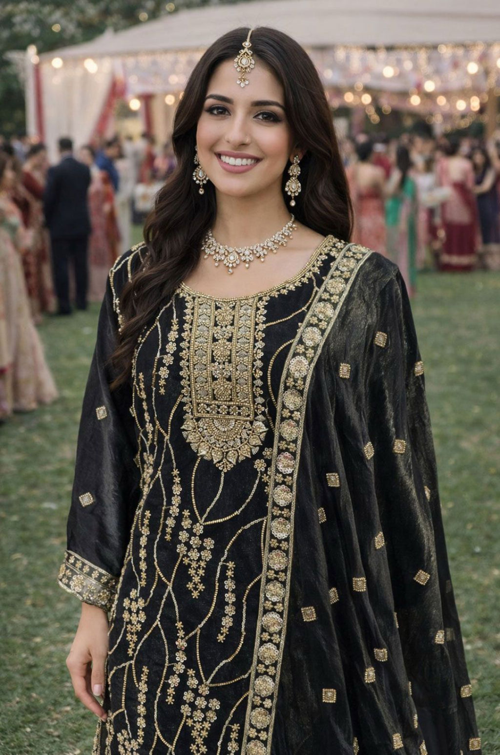 Black Silk Salwar Kameez - SFSA565601R