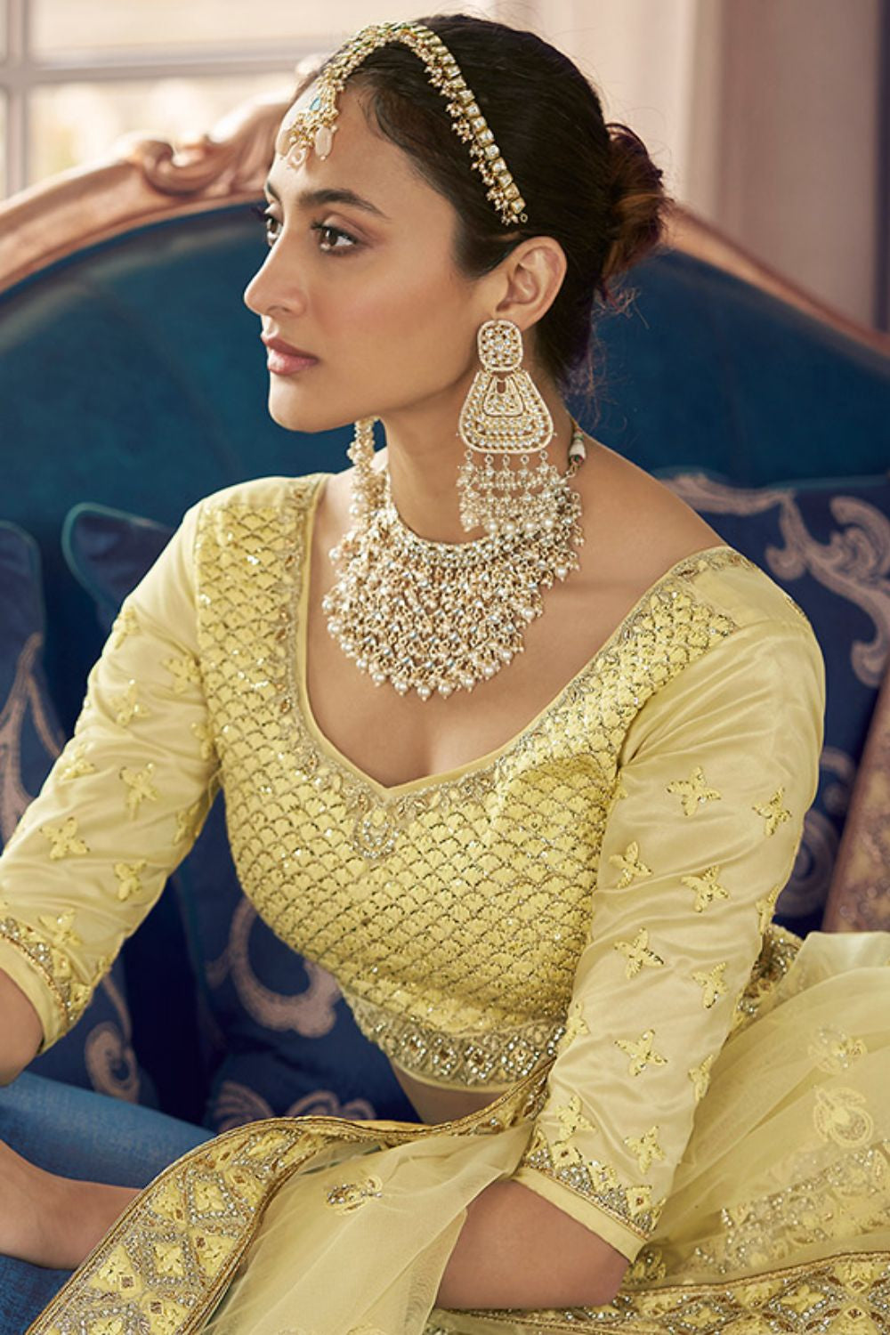 Elite Yellow Bridal Sangeet Crepe Lehenga Choli SFARY11904