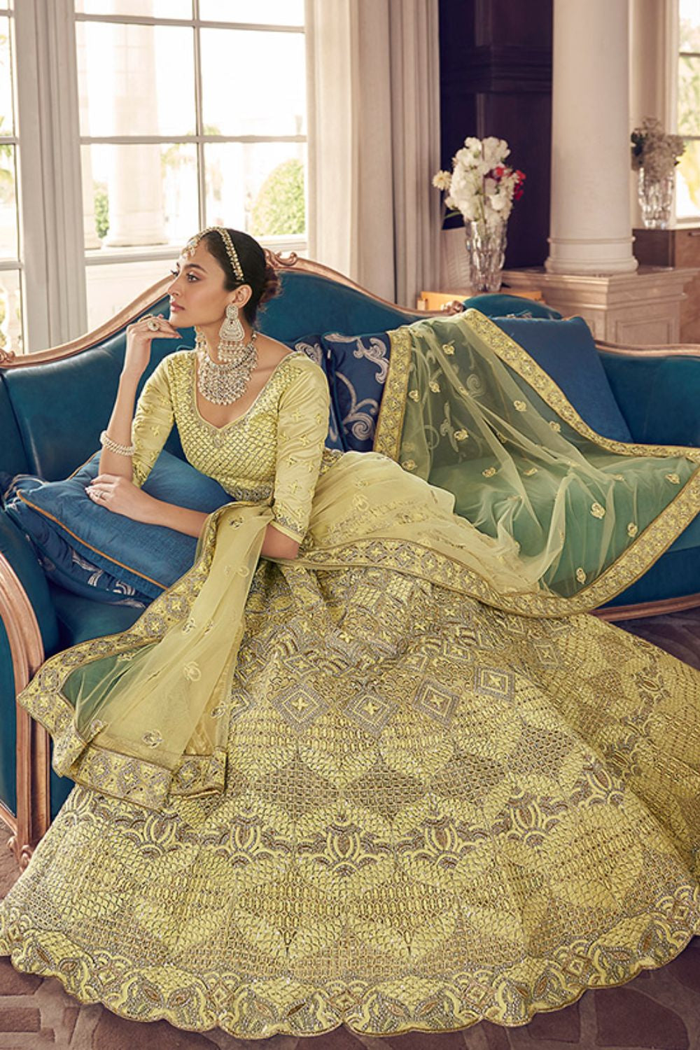 Elite Yellow Bridal Sangeet Crepe Lehenga Choli SFARY11904