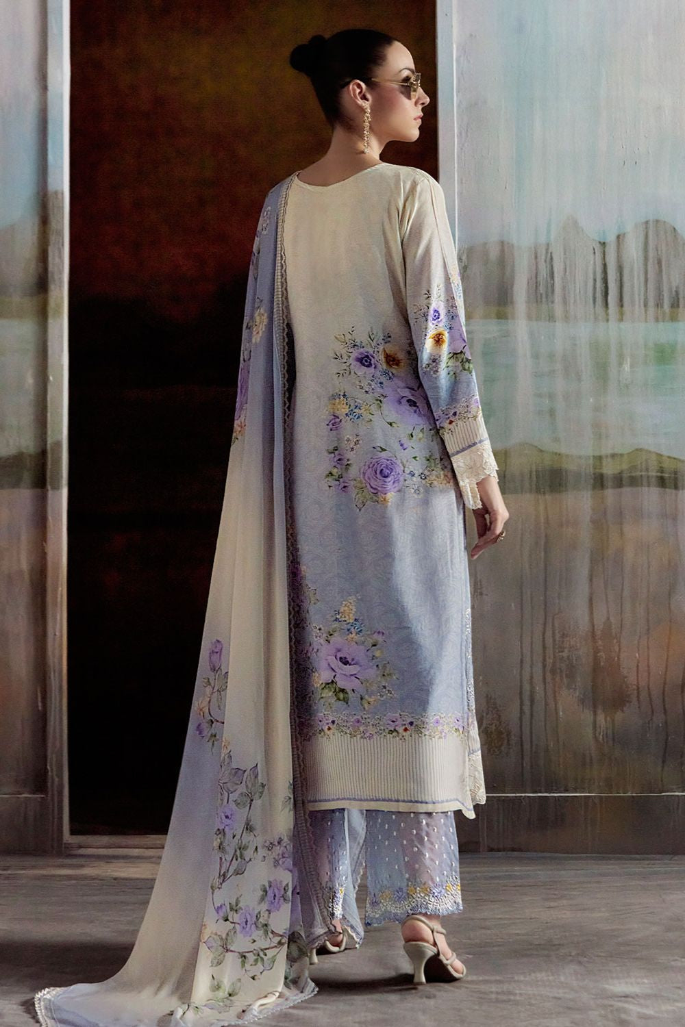 Purple Plus Size Embroidered Pure Muslin Salwar Kameez SFYS154901