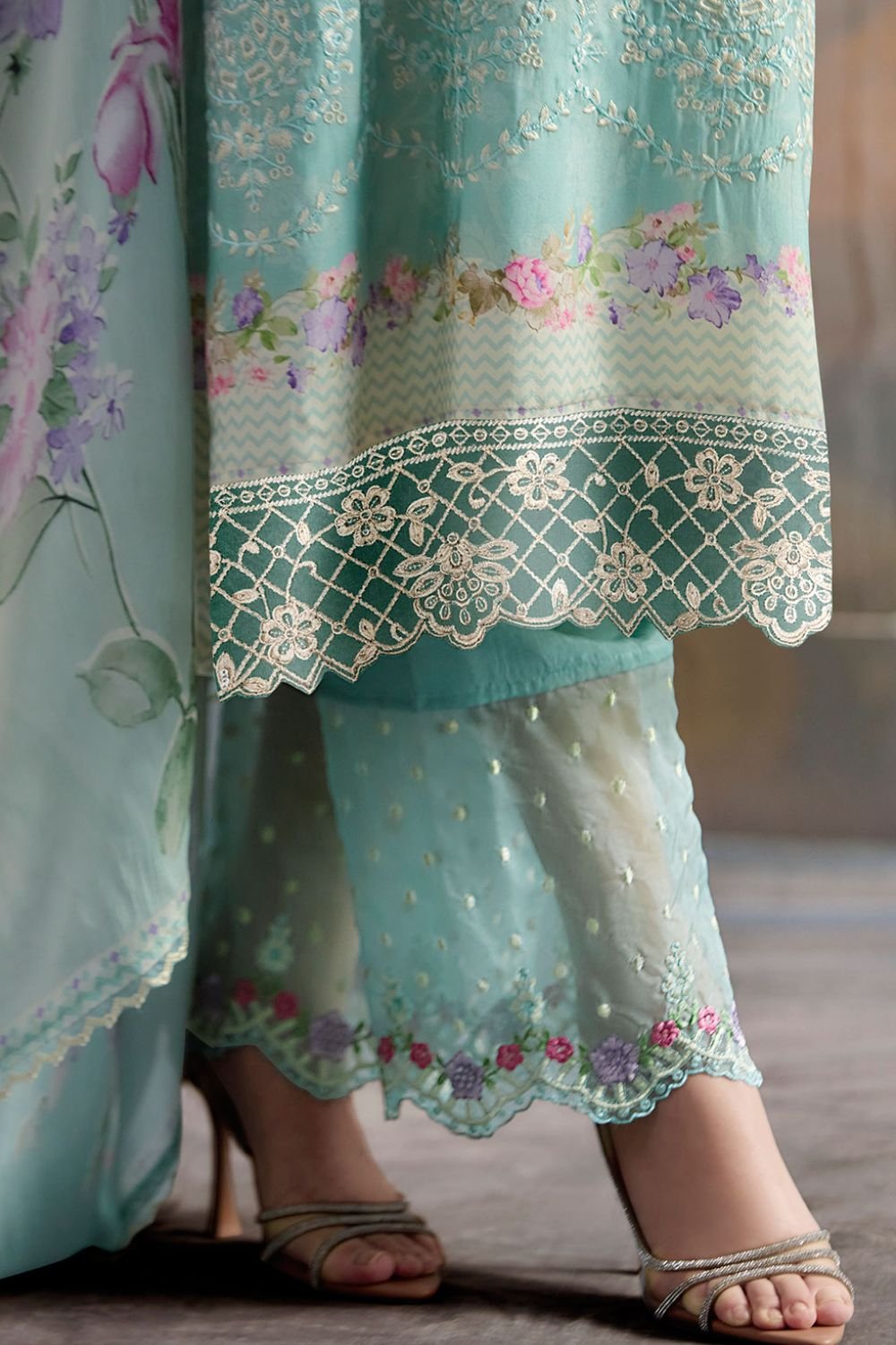 Blue Plus Size Embroidered Pure Muslin Salwar Kameez SFYS154904