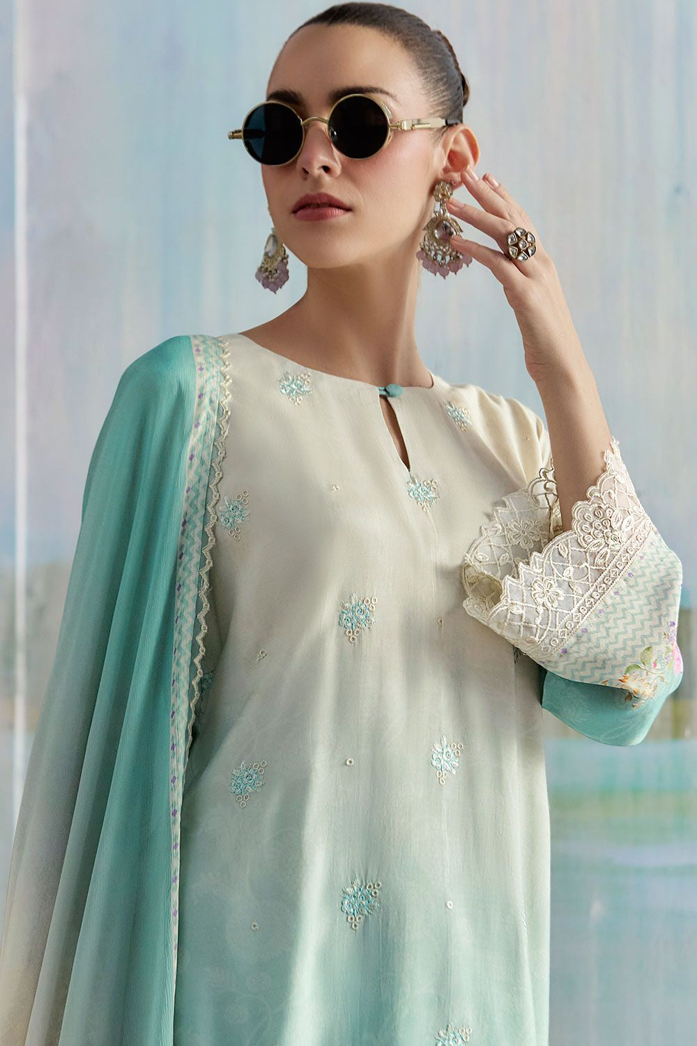 Blue Plus Size Embroidered Pure Muslin Salwar Kameez SFYS154904