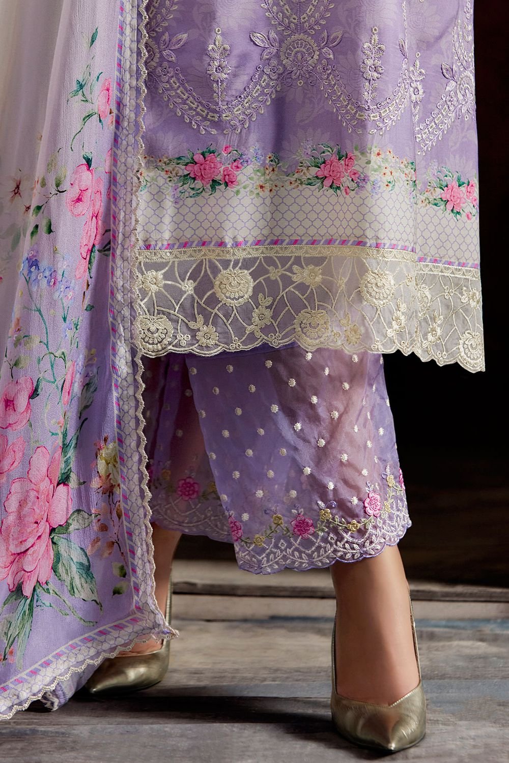Purple Plus Size Embroidered Pure Muslin Salwar Kameez SFYS154905