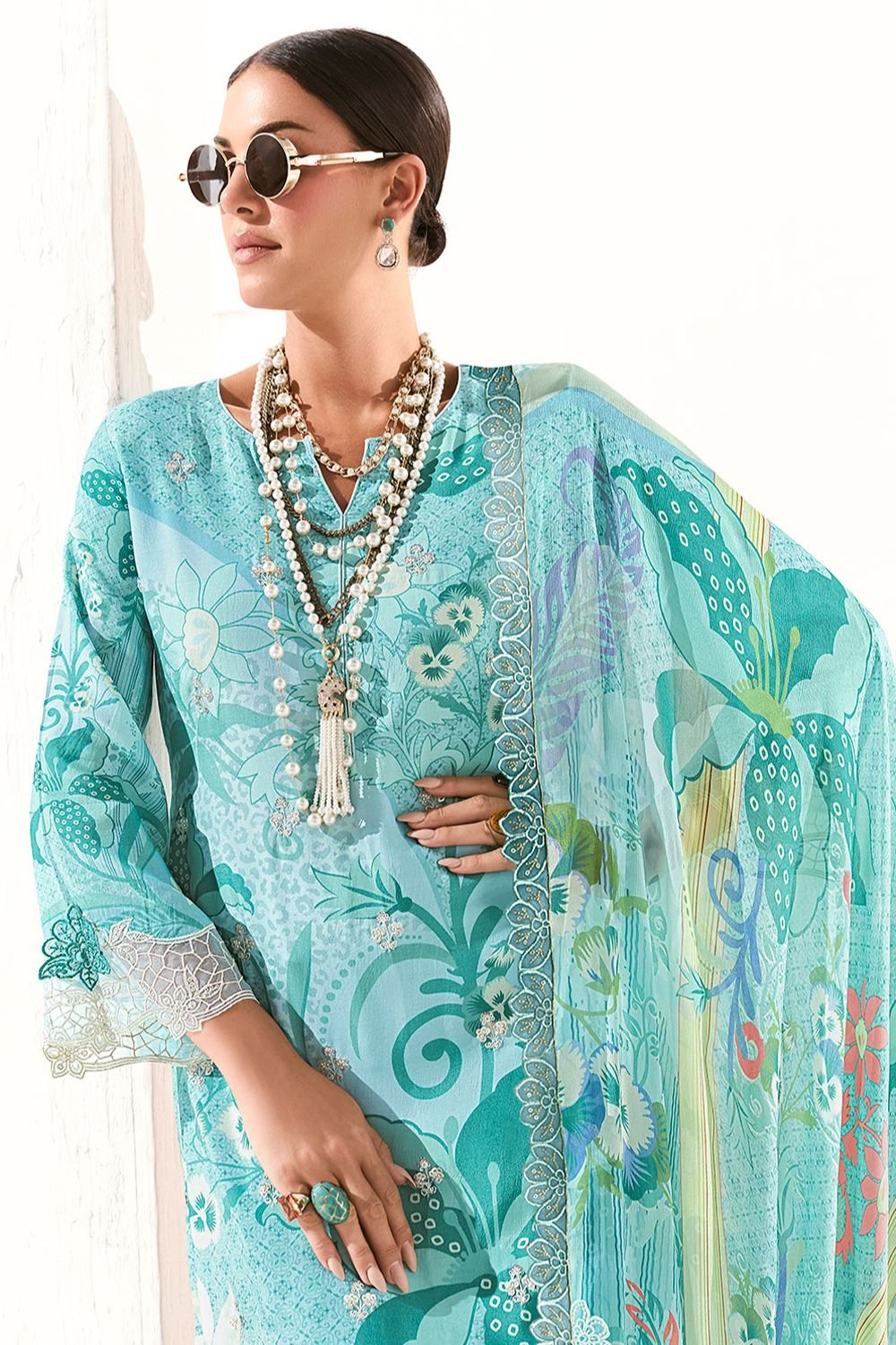 Blue Muslin Plus Size Salwar Kameez SFYS157406