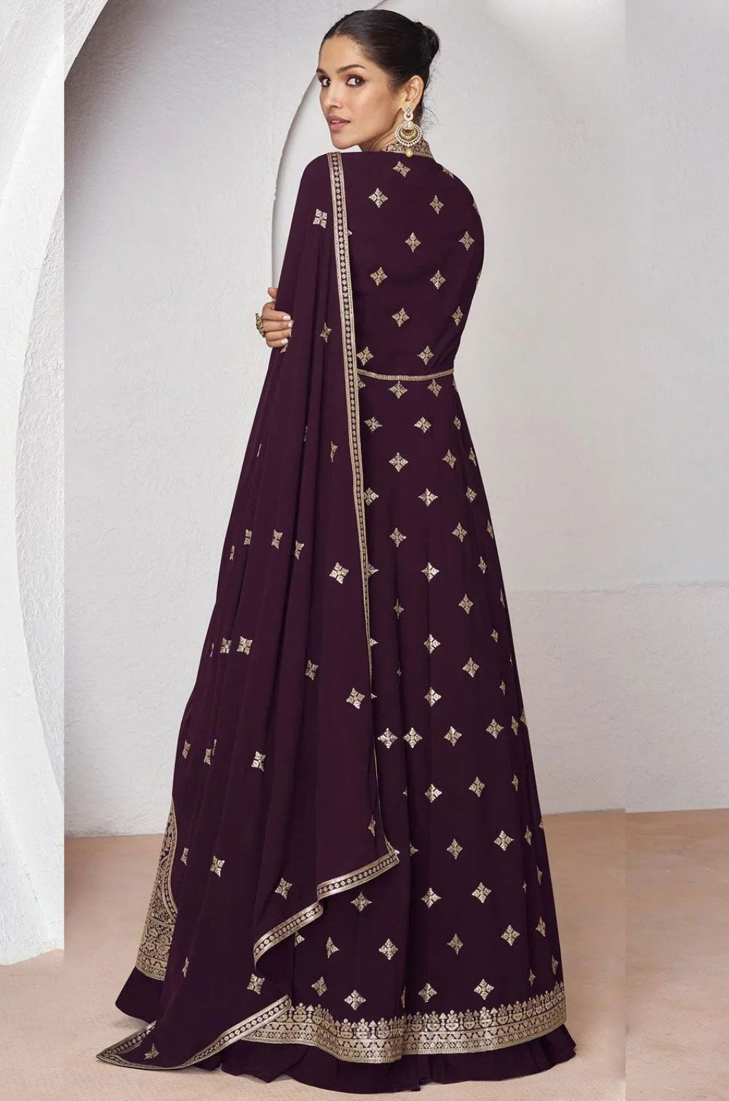 Burgundy Georgette Salwar Kameez - SFABC4803