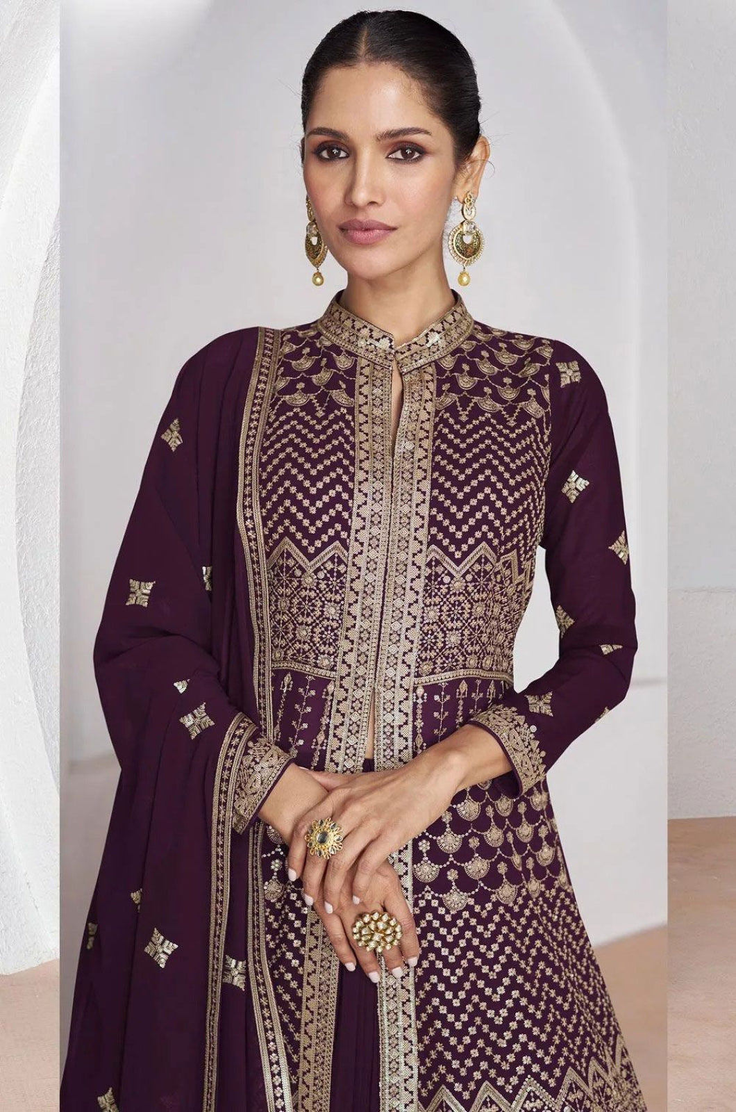 Burgundy Georgette Salwar Kameez - SFABC4803