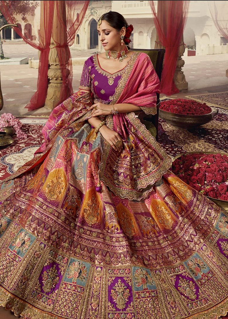 Purple Banarasi Silk Bridal Lehenga Choli Stone Work SFZ143013