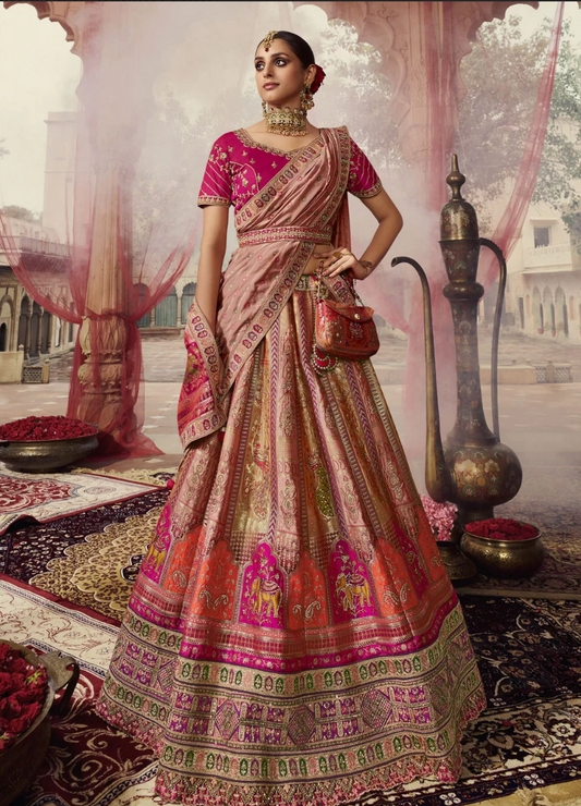 Rose Pink Banarasi Silk Bridal Lehenga Choli Stone Work SFZ143005