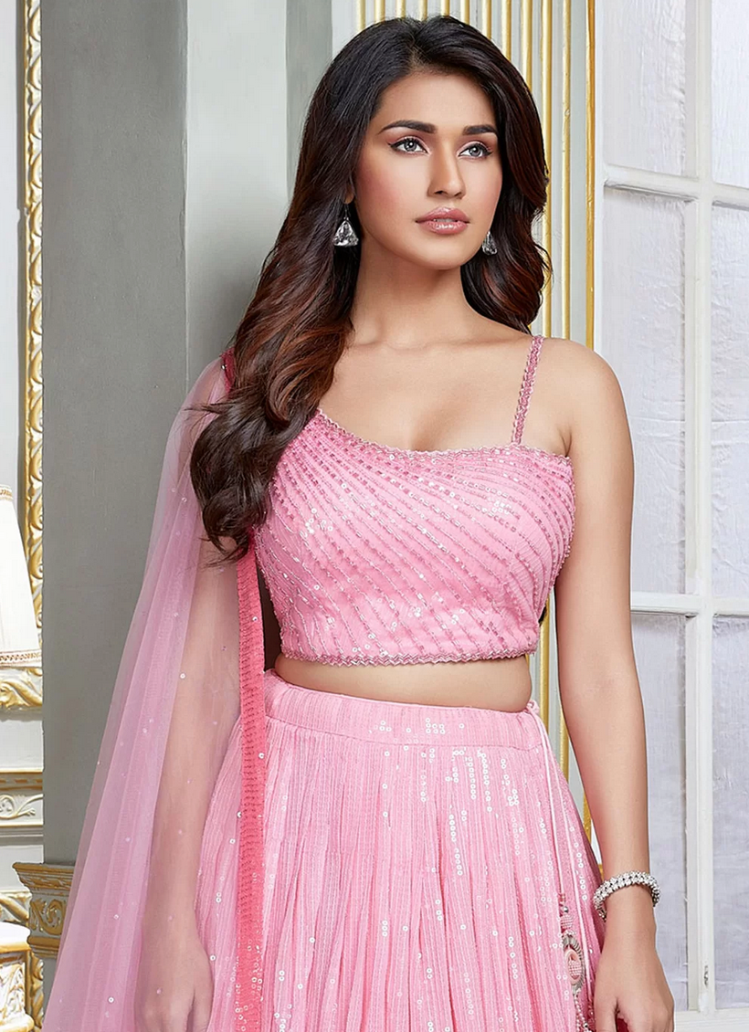 Pink Evening Party Lehenga Choli In Georgette SFSR268601