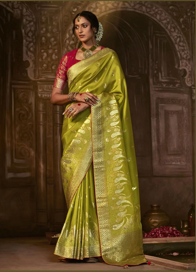Buy Indian Wedding Green Silk Weaving Classic Saree SFSR271640