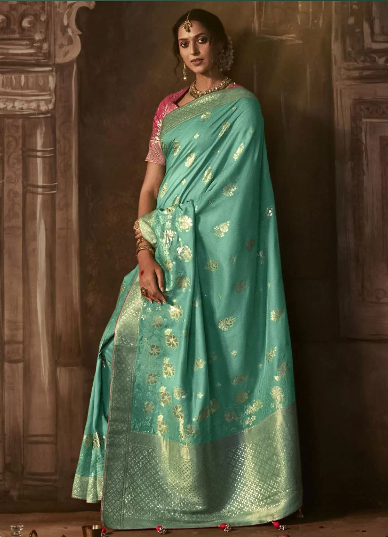 Buy Indian Wedding Blue Silk Weaving Classic Saree SFSR271642