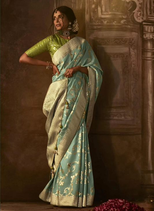 Blue Indian Wedding Silk Weaving Classic Saree SFSR271646