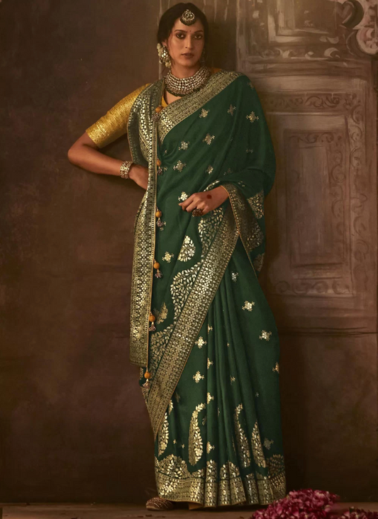 Green Indian Wedding  Silk Weaving Classic Saree SFSR271650