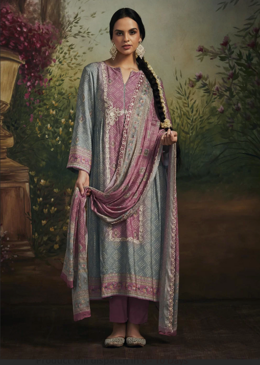 Grey and Pink Muslin Pant Style Designer Salwar Suit SFZ143564