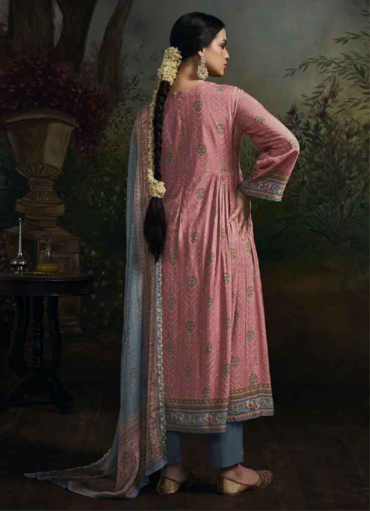 Blue and  Pink Muslin Pant Style Designer Salwar Suit SFZ143565