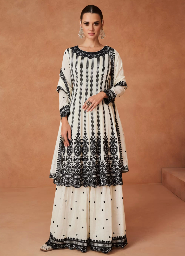 Buy Off White Lucknowi Designer Anarkali Suit In USA, UK, Canada,  Australia, Newzeland online