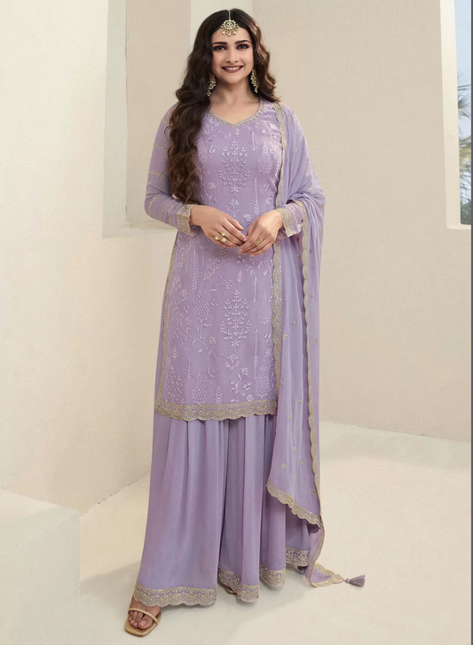 Buy Designer Purple Organza Silk Palazzo Salwar Suit SF272339