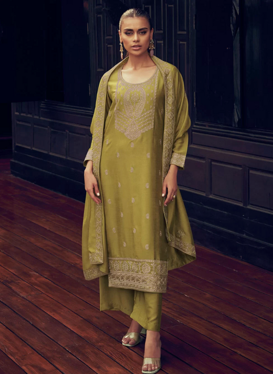 Green  Silk Embroidered and Resham Work Palazzo Salwar Suit SFSR272667