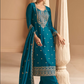 Turquoise Silk Embroidered and Resham Work Palazzo Salwar Suit SFSR272676