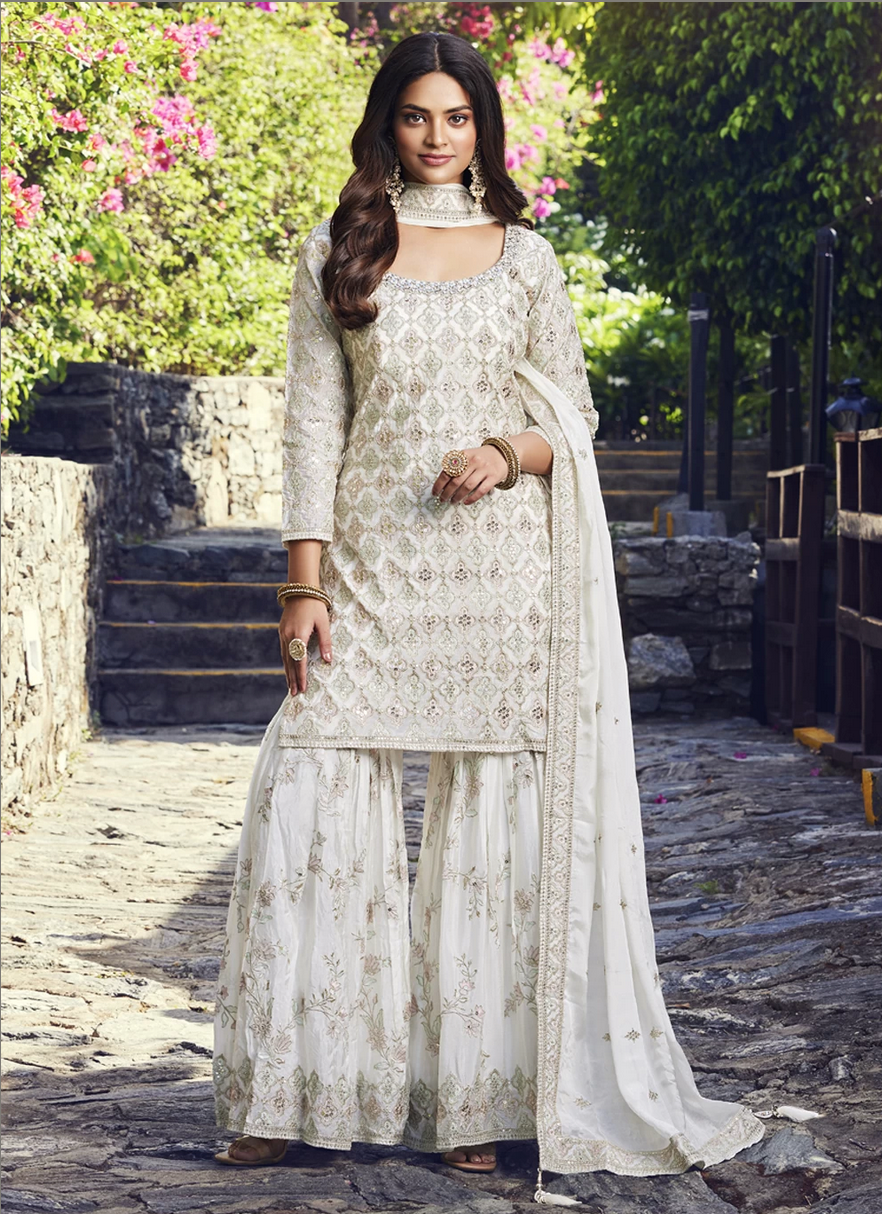 White Readymade Bridal Wedding Palazzo Suit  SFSR267822