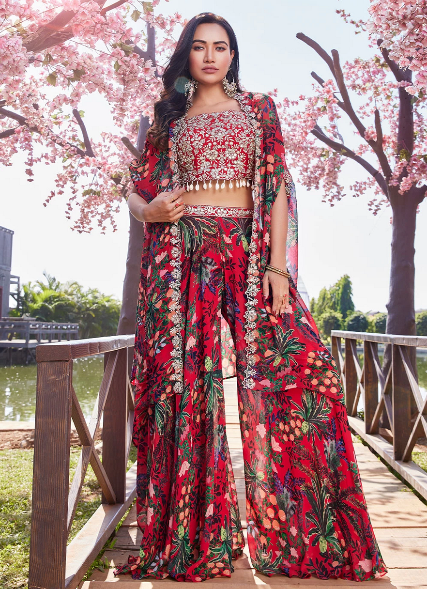 Red Floral Readymade Bridal Wedding Palazzo Suit  SFSR254123