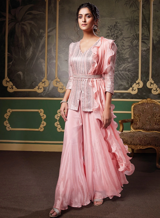 Rose Pink Readymade Bridal Wedding Palazzo Suit  SFSR254111