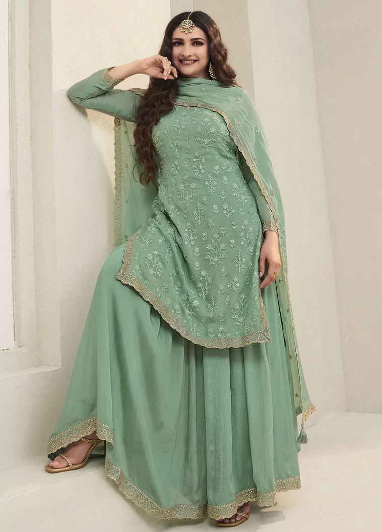 Bollywood Prachi Desai Olive Green Organza Salwar Suit SFSR272340