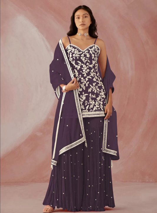 Purple Indo Western Evening Party Georgette Palazzo Suit SFSR271611