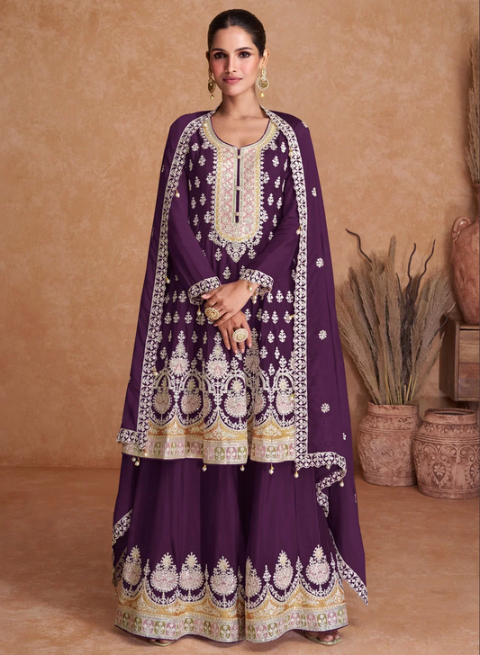 Purple  Blue Bridal Palazzo Salwar Suit SFSR272796