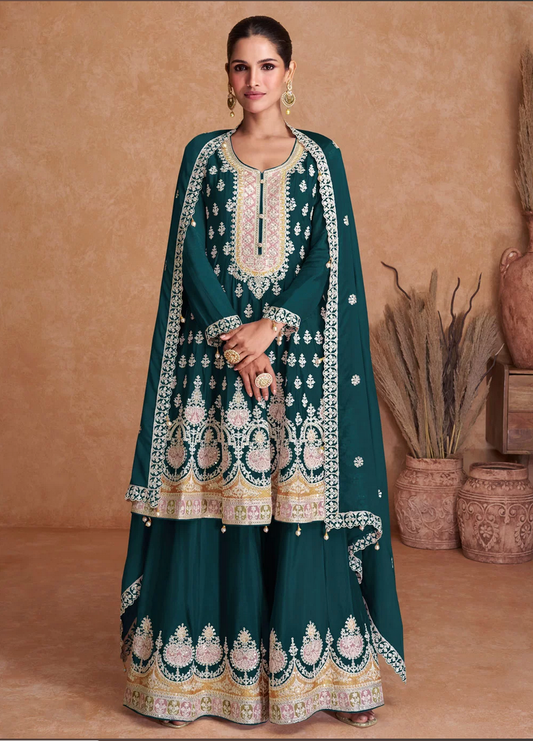 Green Blue Bridal Palazzo Salwar Suit SFSR272797