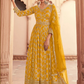 Yellow Long Bridal Indian Pakistani Anarkali Silk Gown SFSR264134