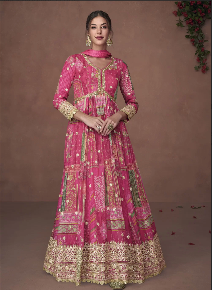 Rose Pink Embroidered Work Wedding Bridal Designer Anarkali Suit SFFZ142847