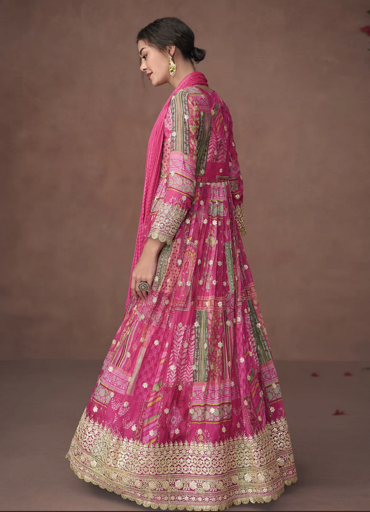Rose Pink Embroidered Work Wedding Bridal Designer Anarkali Suit SFFZ142847