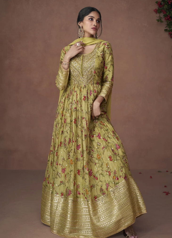 Olive Green Embroidered Work Wedding Bridal Designer Anarkali Suit SFFZ142848
