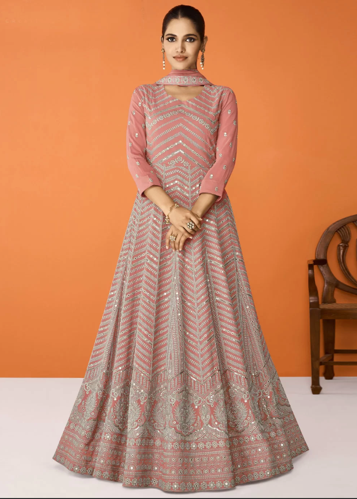 Pink Georgette Wedding Designer Anarkali Gown SFFZ132226