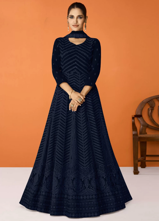 Navy Georgette Wedding Designer Anarkali Gown SFFZ132227